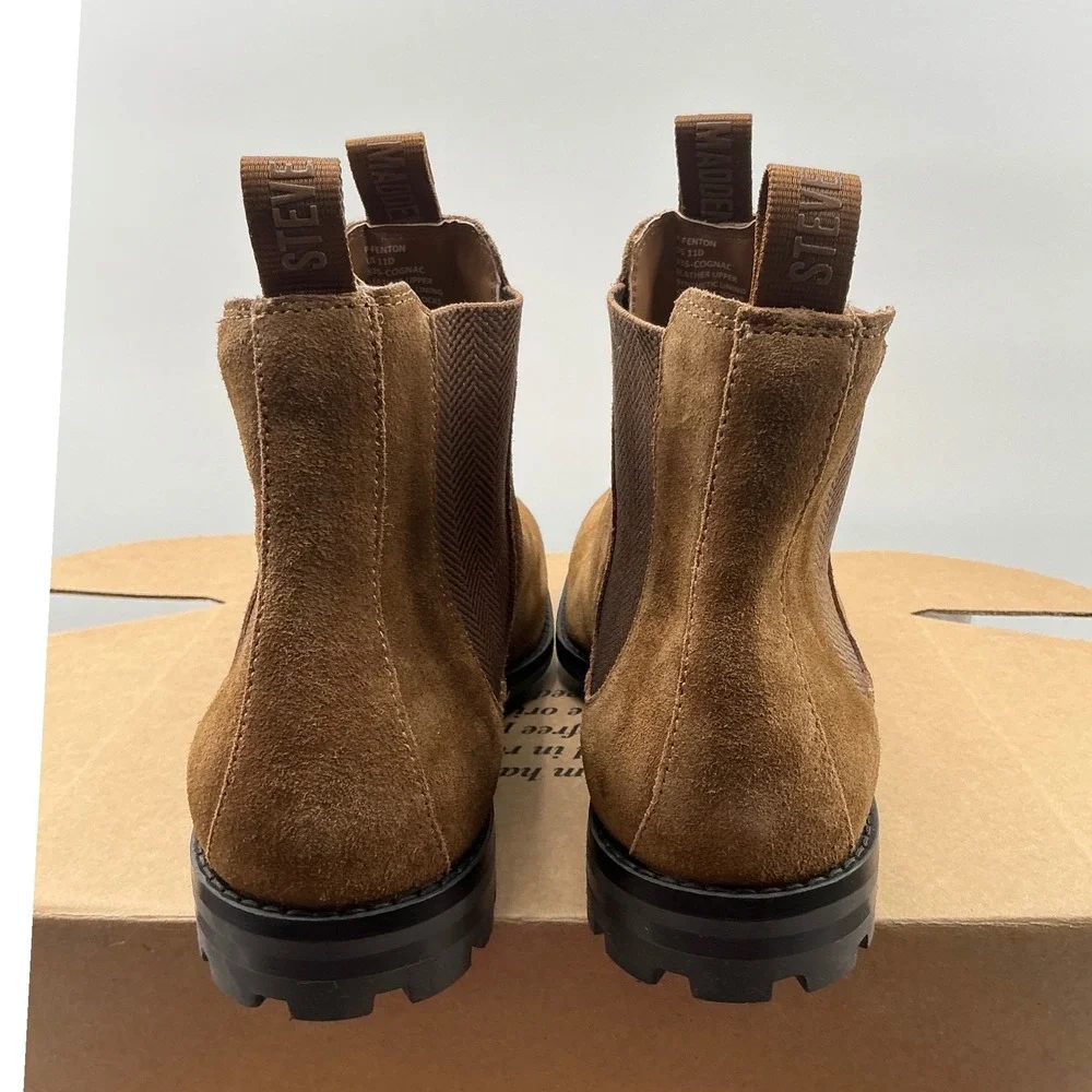 Steve Madden P-Fenton Mens Suede Chelsea Boots Cognac Brown 11D P-FENTON